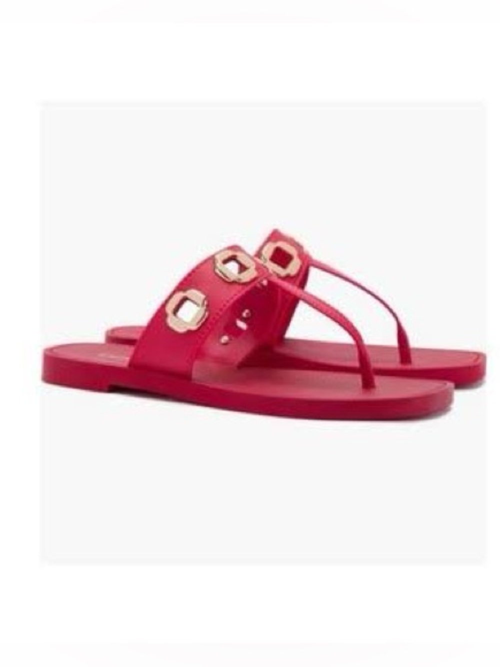 NWT Larroude’ Milan Jelly Grommet Thong Red Sandal Gold Buckle Logo Nordstrom - Picture 1 of 7